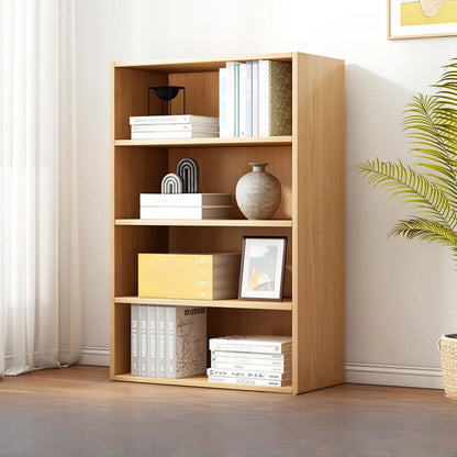 Bibliothèque moderne à plusieurs niveaux en bois brun avec dos fermé