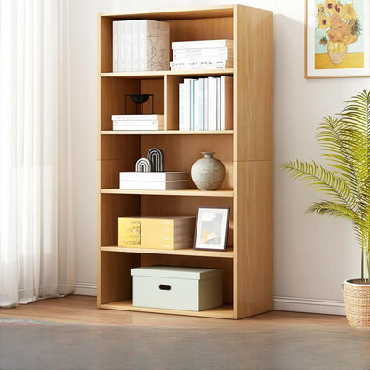 Bibliothèque moderne à plusieurs niveaux en bois brun avec dos fermé