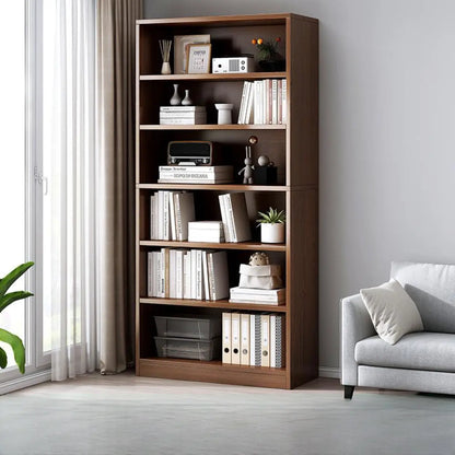 Bibliothèque moderne à plusieurs niveaux en bois brun avec dos fermé
