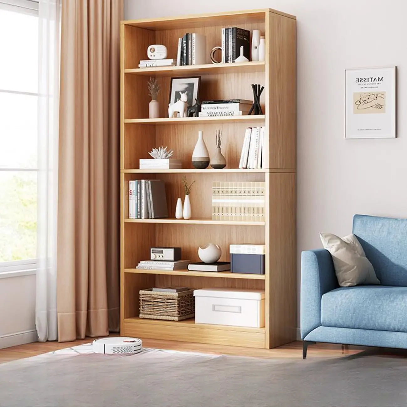 Bibliothèque moderne à plusieurs niveaux en bois brun avec dos fermé