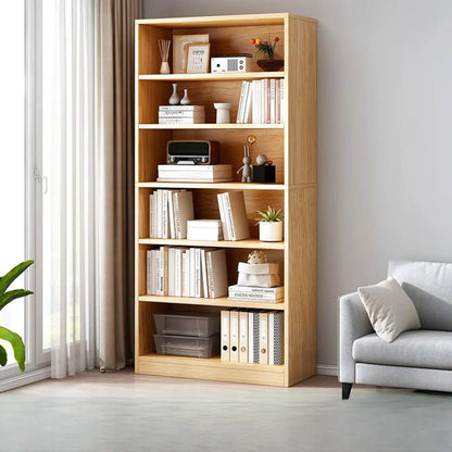 Bibliothèque moderne à plusieurs niveaux en bois brun avec dos fermé