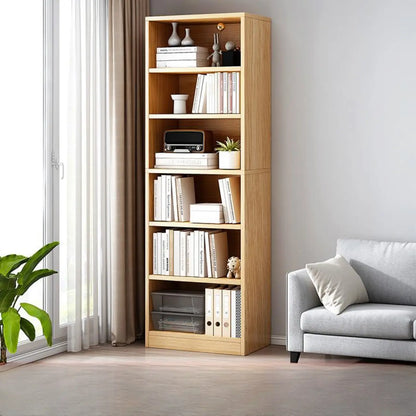 Bibliothèque moderne à plusieurs niveaux en bois brun avec dos fermé