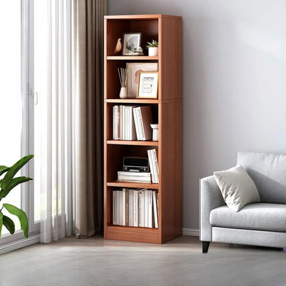 Bibliothèque moderne à plusieurs niveaux en bois brun avec dos fermé