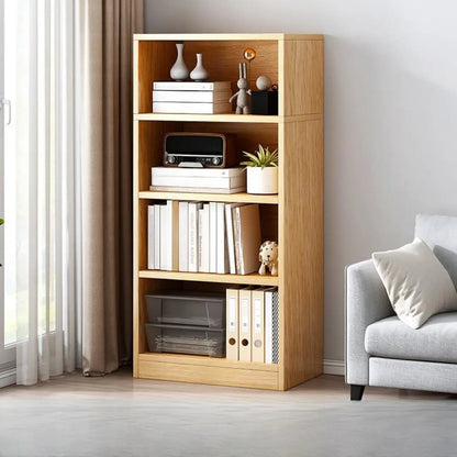 Bibliothèque moderne à plusieurs niveaux en bois brun avec dos fermé