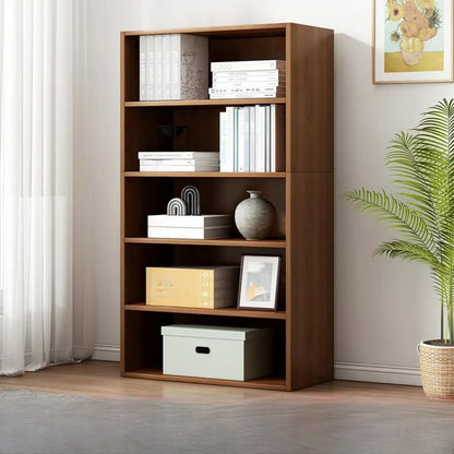 Bibliothèque moderne à plusieurs niveaux en bois brun avec dos fermé