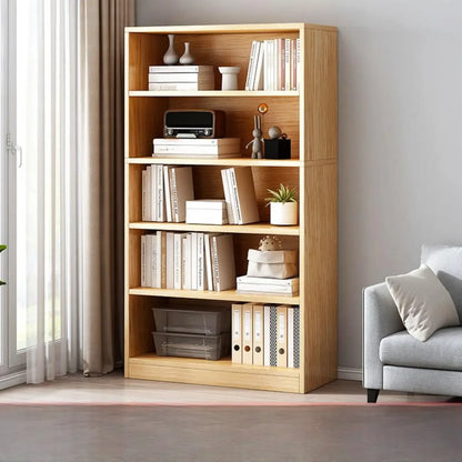 Bibliothèque moderne à plusieurs niveaux en bois brun avec dos fermé