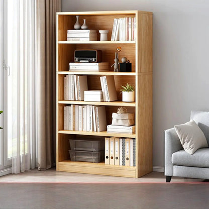 Bibliothèque moderne à plusieurs niveaux en bois brun avec dos fermé