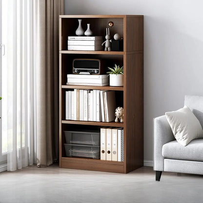 Bibliothèque moderne à plusieurs niveaux en bois brun avec dos fermé