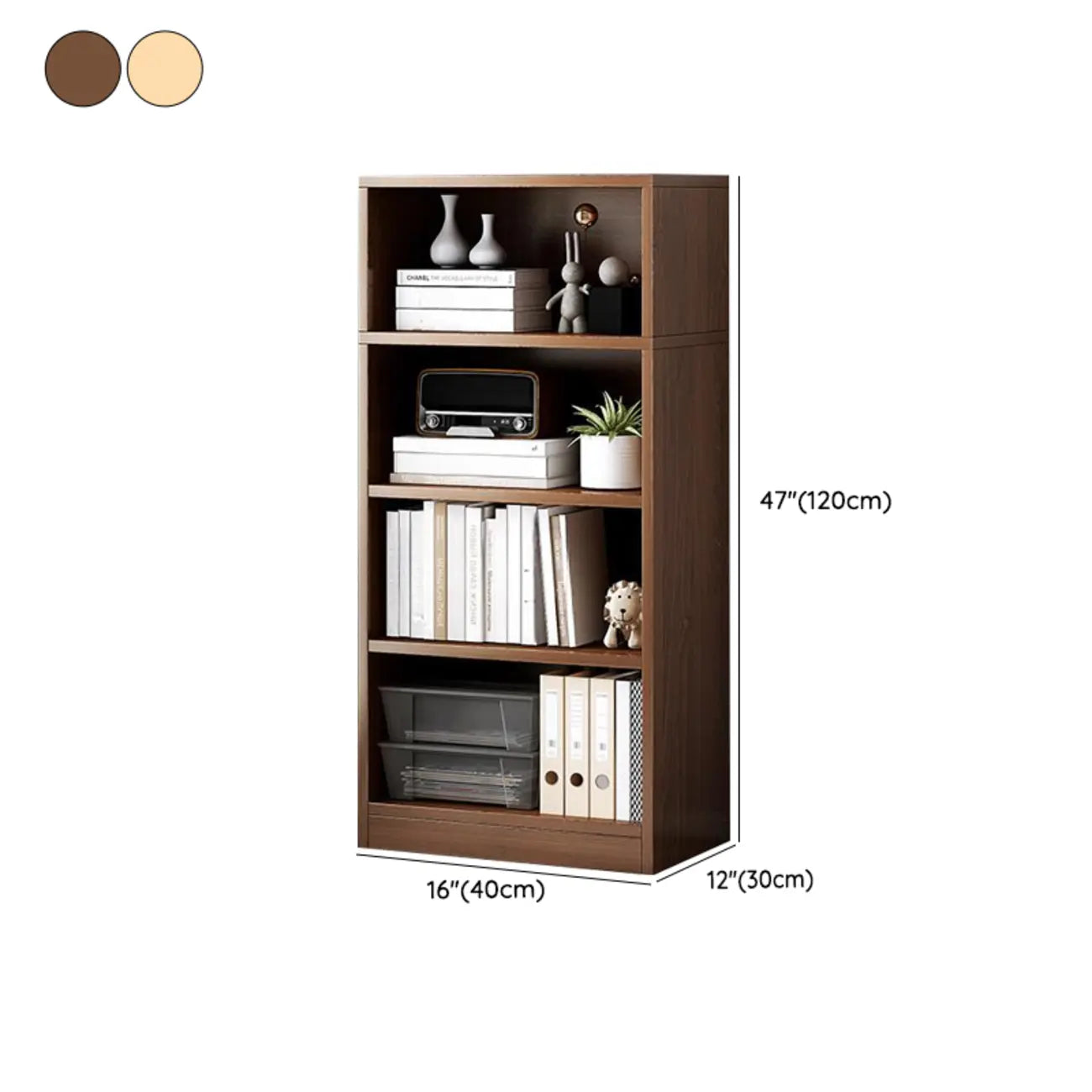Bibliothèque moderne à plusieurs niveaux en bois brun avec dos fermé