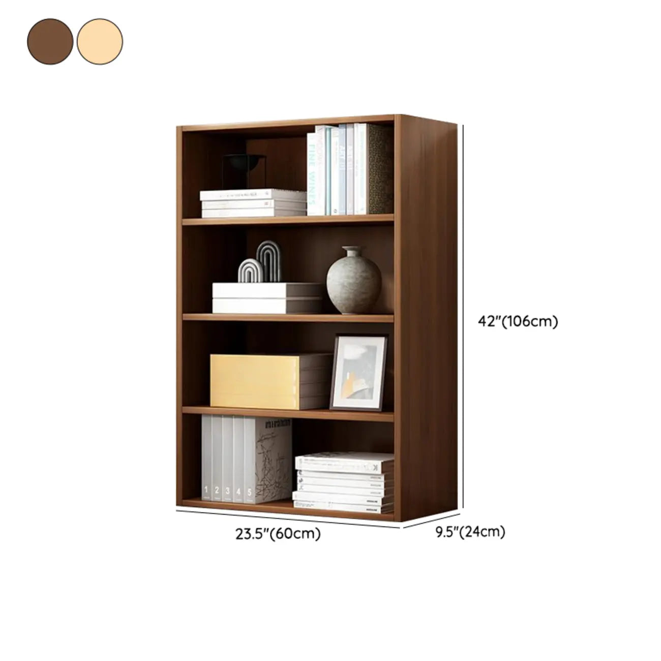 Bibliothèque moderne à plusieurs niveaux en bois brun avec dos fermé