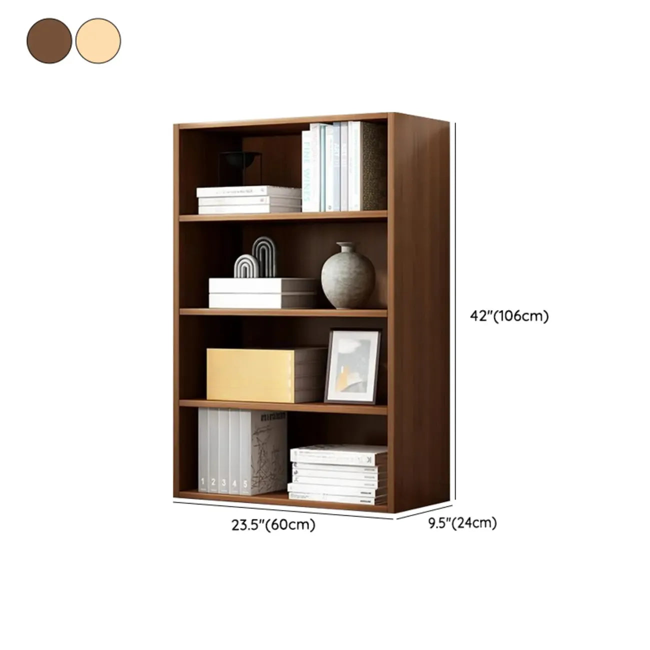 Bibliothèque moderne à plusieurs niveaux en bois brun avec dos fermé