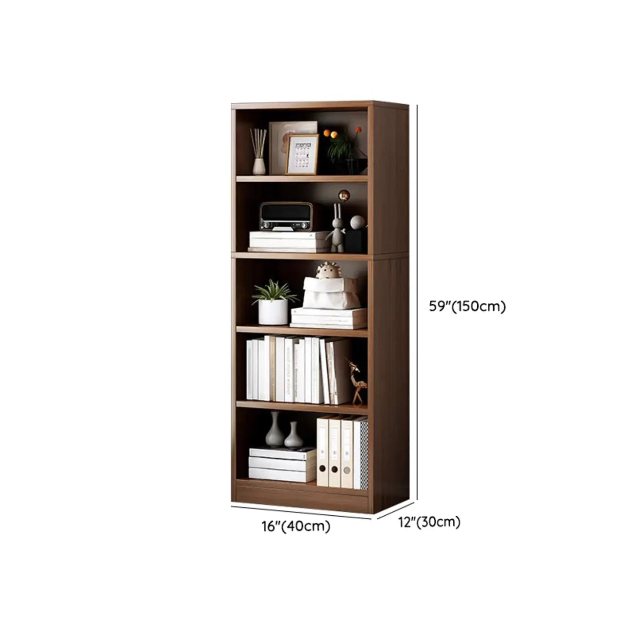 Bibliothèque moderne à plusieurs niveaux en bois brun avec dos fermé
