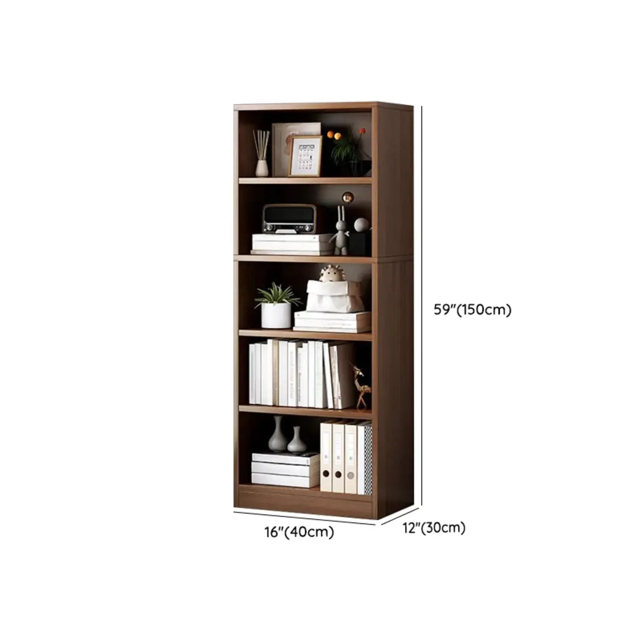 Bibliothèque moderne à plusieurs niveaux en bois brun avec dos fermé