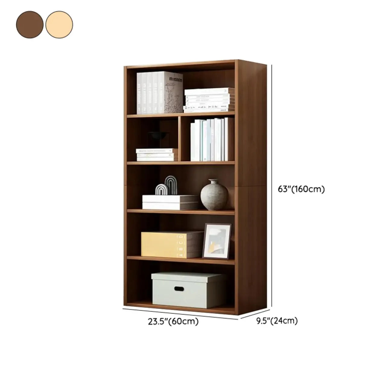 Bibliothèque moderne à plusieurs niveaux en bois brun avec dos fermé