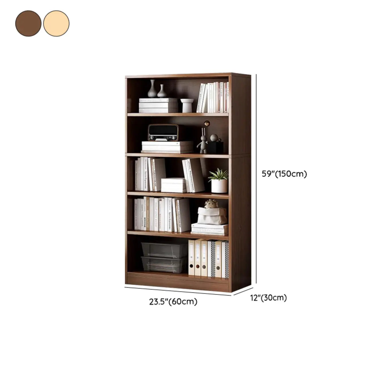 Bibliothèque moderne à plusieurs niveaux en bois brun avec dos fermé