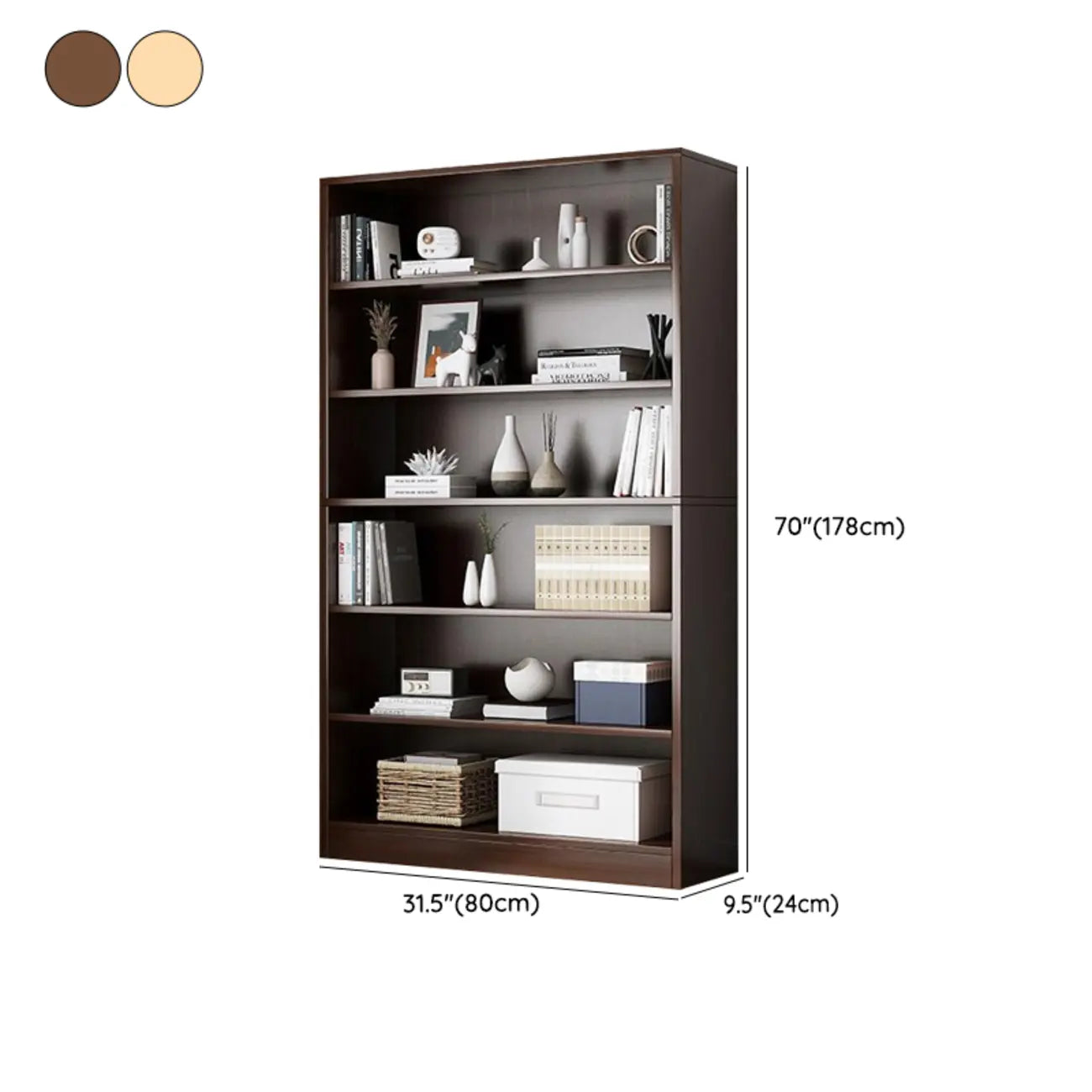 Bibliothèque moderne à plusieurs niveaux en bois brun avec dos fermé