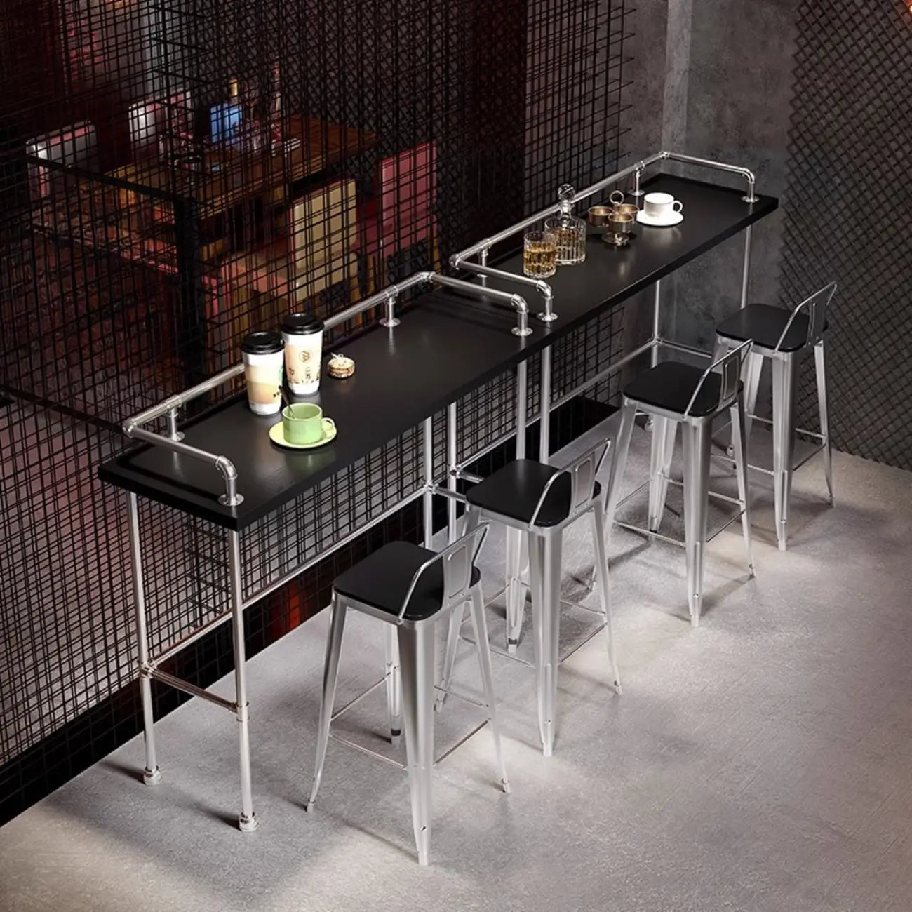 Table de bar rustique en bois dur couleur charbon avec support pour les pieds