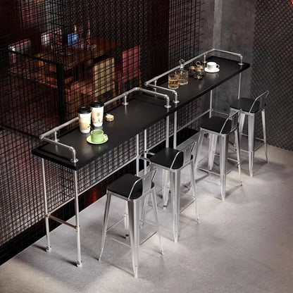 Table de bar rustique en bois dur couleur charbon avec support pour les pieds