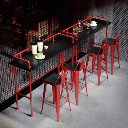 Table de bar rustique en bois dur couleur charbon avec support pour les pieds