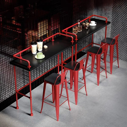 Table de bar rustique en bois dur couleur charbon avec support pour les pieds