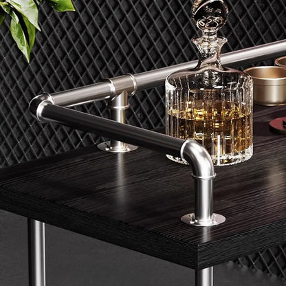 Table de bar rustique en bois dur couleur charbon avec support pour les pieds