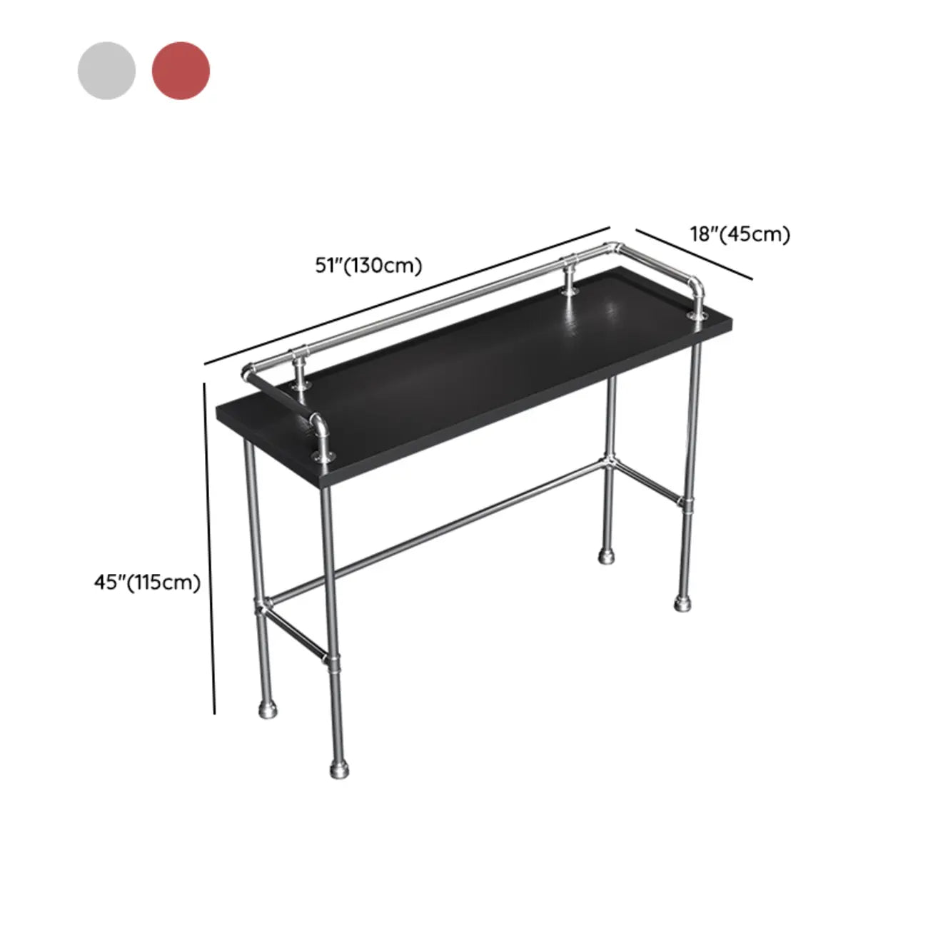 Table de bar rustique en bois dur couleur charbon avec support pour les pieds