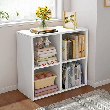 Bibliothèque rectangulaire horizontale en bois naturel à plusieurs cubes