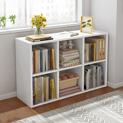 Bibliothèque rectangulaire horizontale en bois naturel à plusieurs cubes