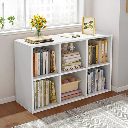 Bibliothèque rectangulaire horizontale en bois naturel à plusieurs cubes