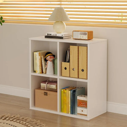 Bibliothèque rectangulaire horizontale en bois naturel à plusieurs cubes