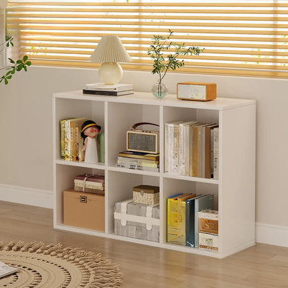 Bibliothèque rectangulaire horizontale en bois naturel à plusieurs cubes
