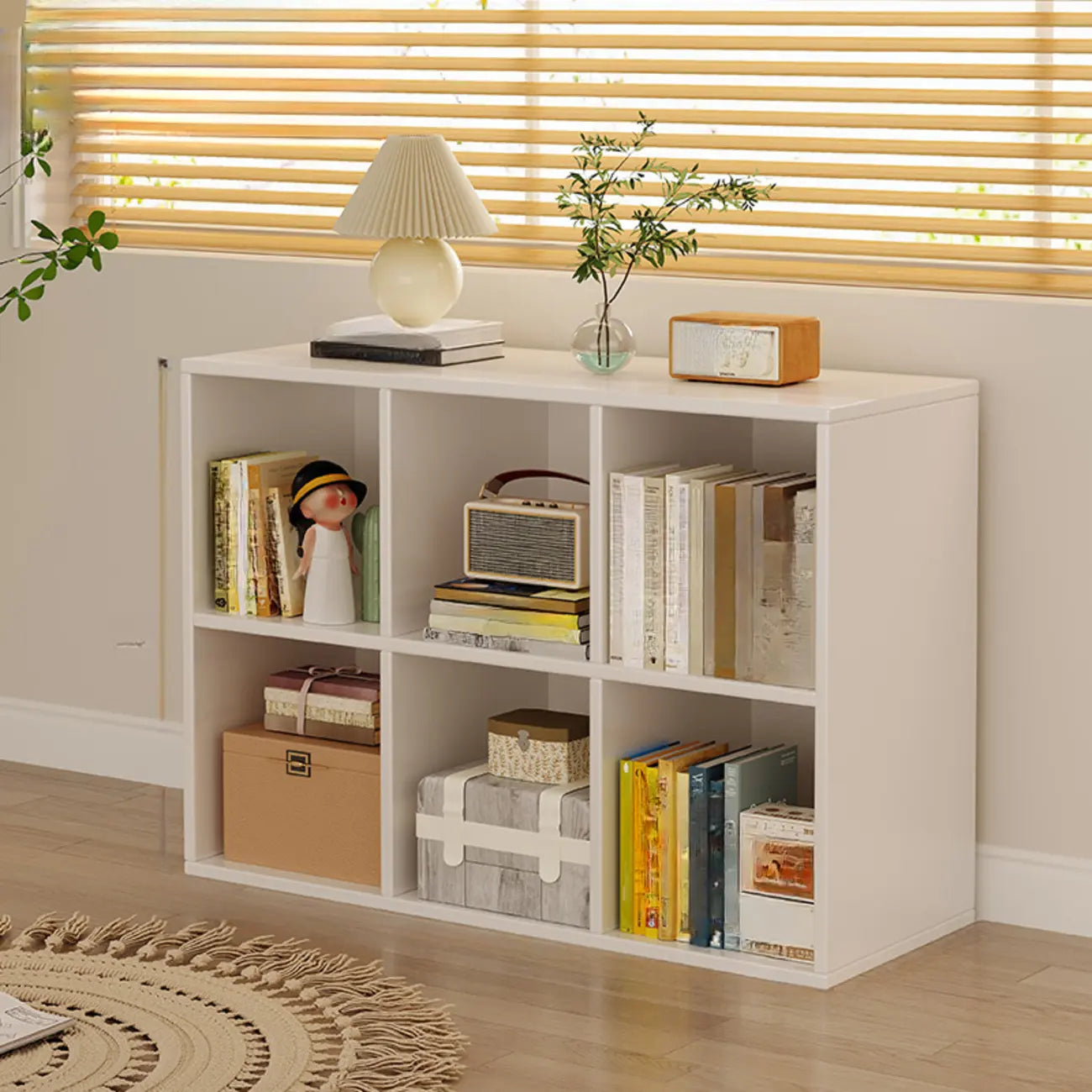 Bibliothèque rectangulaire horizontale en bois naturel à plusieurs cubes