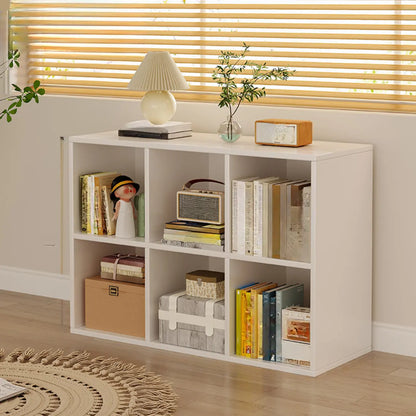 Bibliothèque rectangulaire horizontale en bois naturel à plusieurs cubes