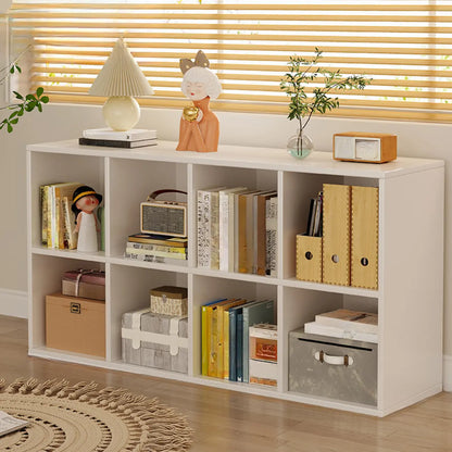 Bibliothèque rectangulaire horizontale en bois naturel à plusieurs cubes