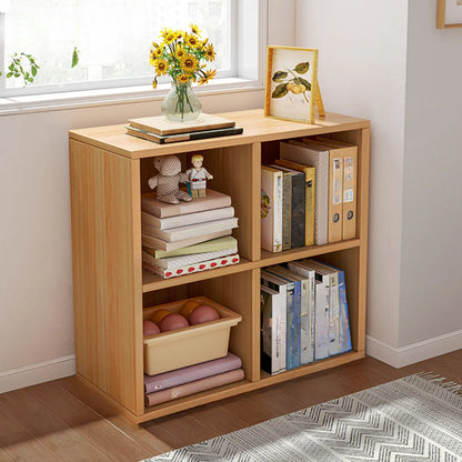Bibliothèque rectangulaire horizontale en bois naturel à plusieurs cubes