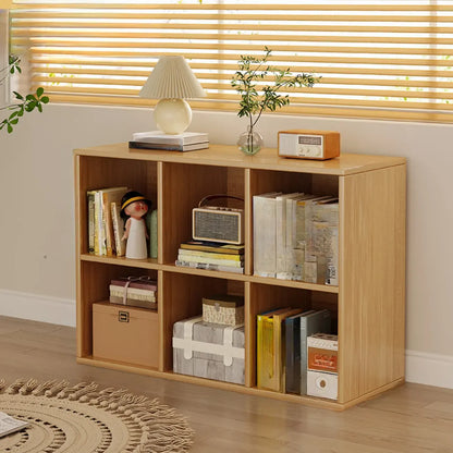 Bibliothèque rectangulaire horizontale en bois naturel à plusieurs cubes