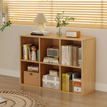 Bibliothèque rectangulaire horizontale en bois naturel à plusieurs cubes