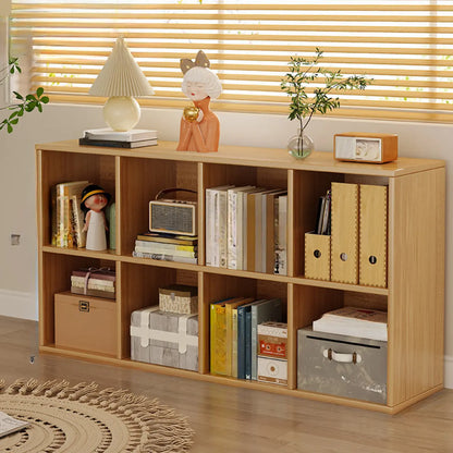 Bibliothèque rectangulaire horizontale en bois naturel à plusieurs cubes