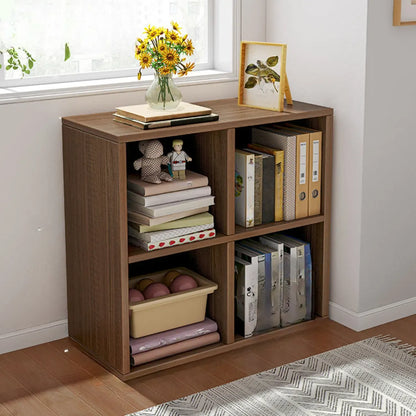 Bibliothèque rectangulaire horizontale en bois naturel à plusieurs cubes