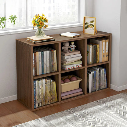 Bibliothèque rectangulaire horizontale en bois naturel à plusieurs cubes