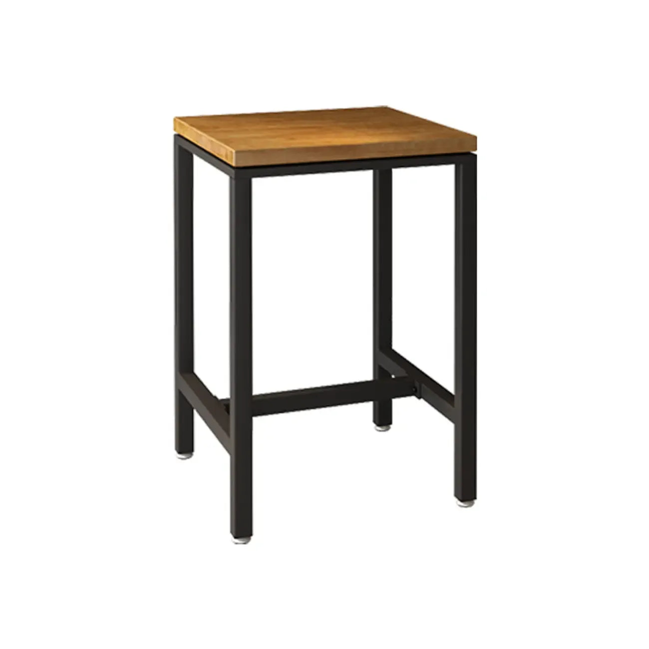 Table de bistrot carrée avec plateau en bois et repose-pieds en fer, plateau carré en bois et table de bistrot.