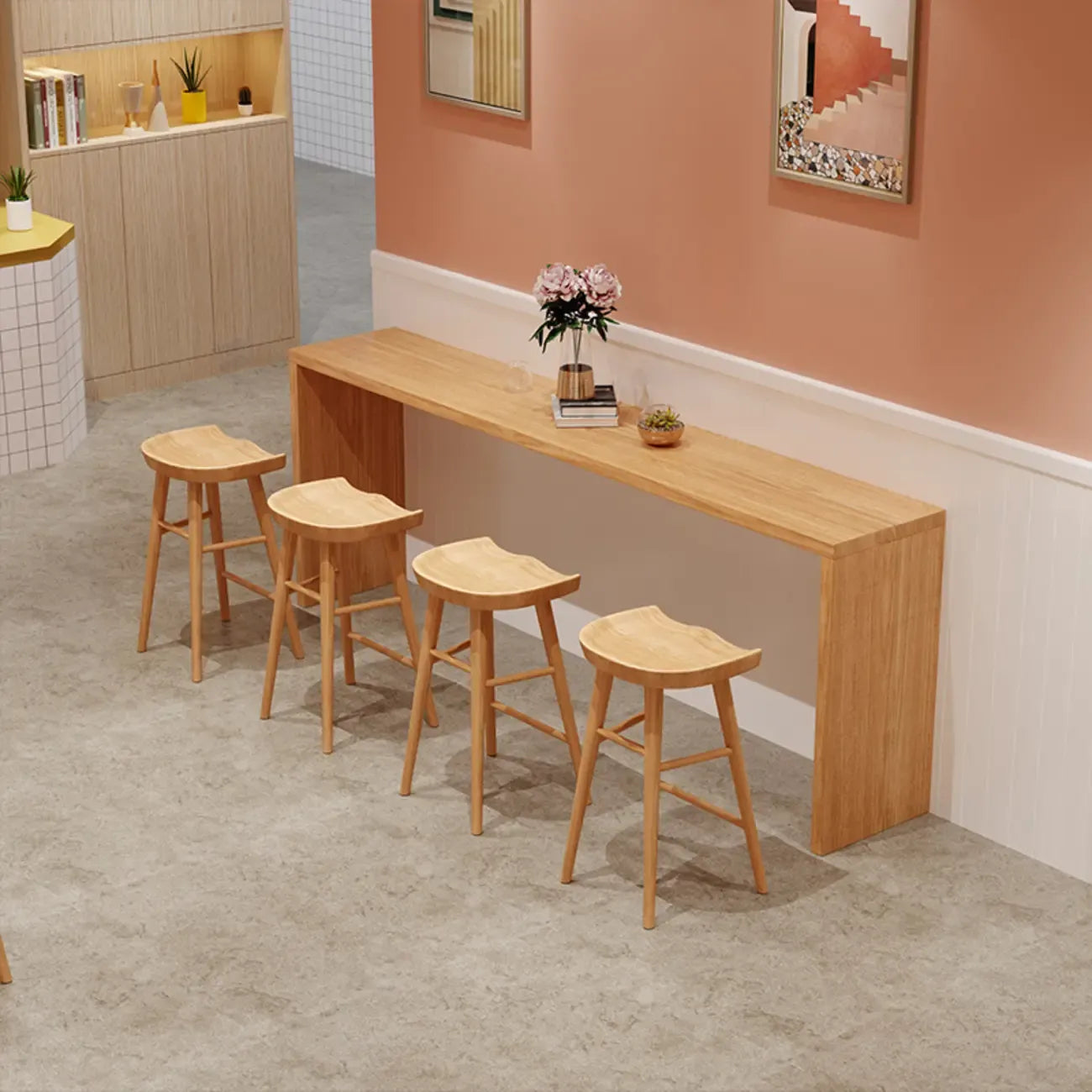 Table haute de bar rectangulaire scandinave en bois à double piétement