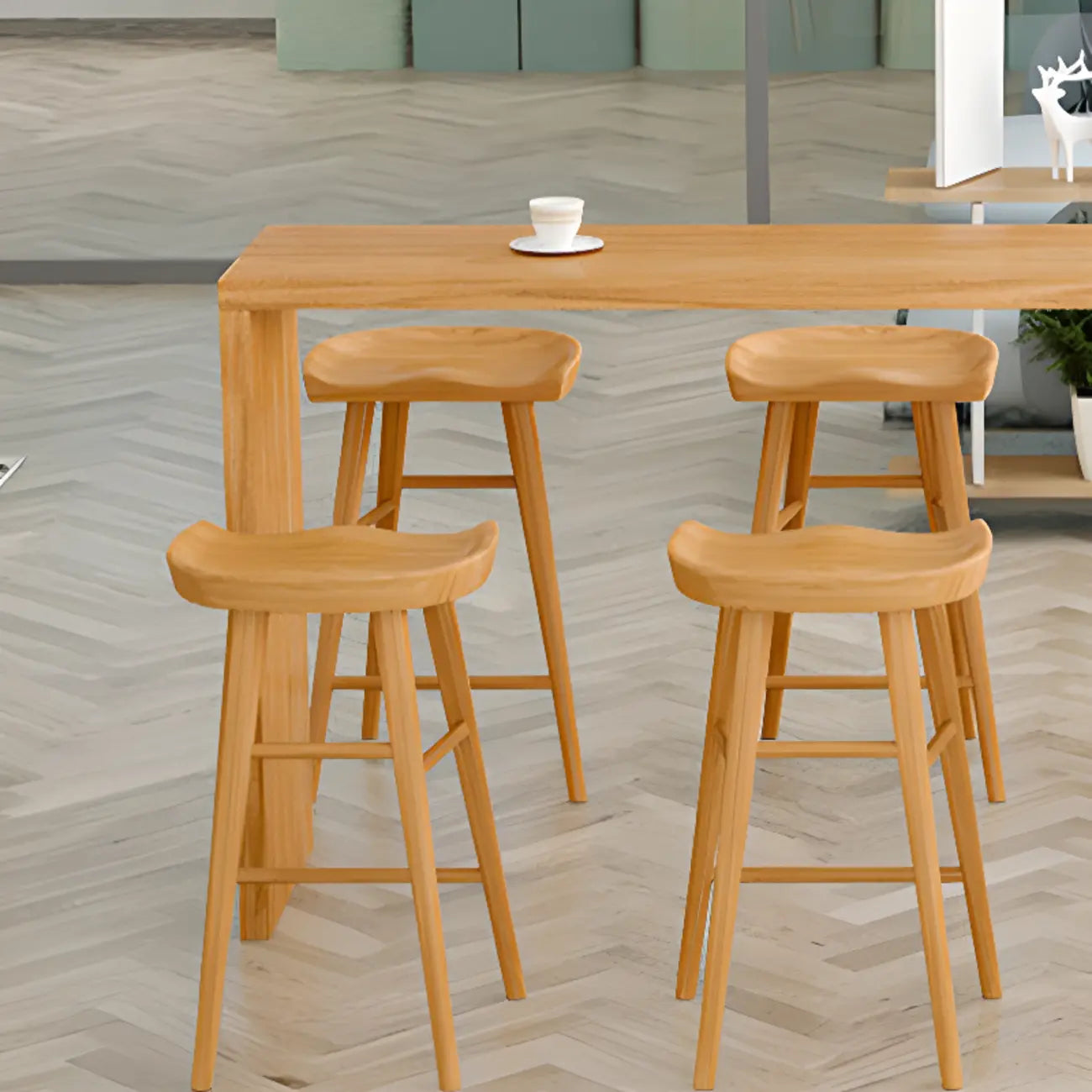 Table haute de bar rectangulaire scandinave en bois à double piétement