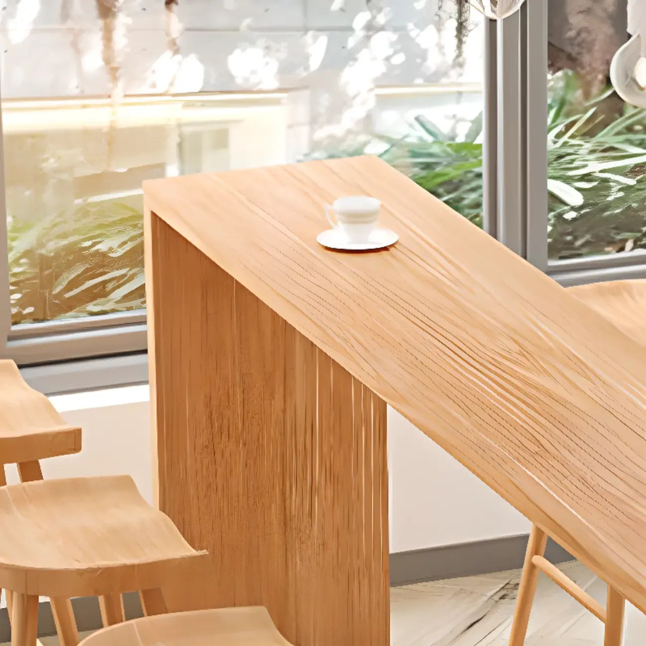 Table haute de bar rectangulaire scandinave en bois à double piétement