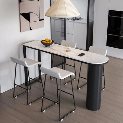 Table de bar ovale contemporaine en marbre blanc pour les repas