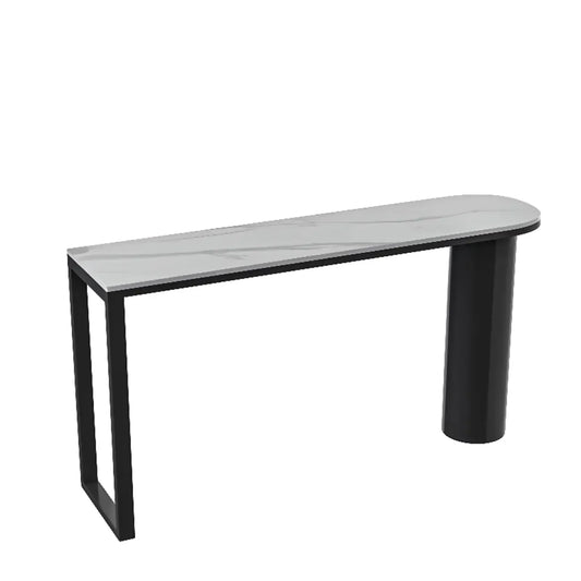 Table de bar ovale contemporaine en marbre blanc pour les repas