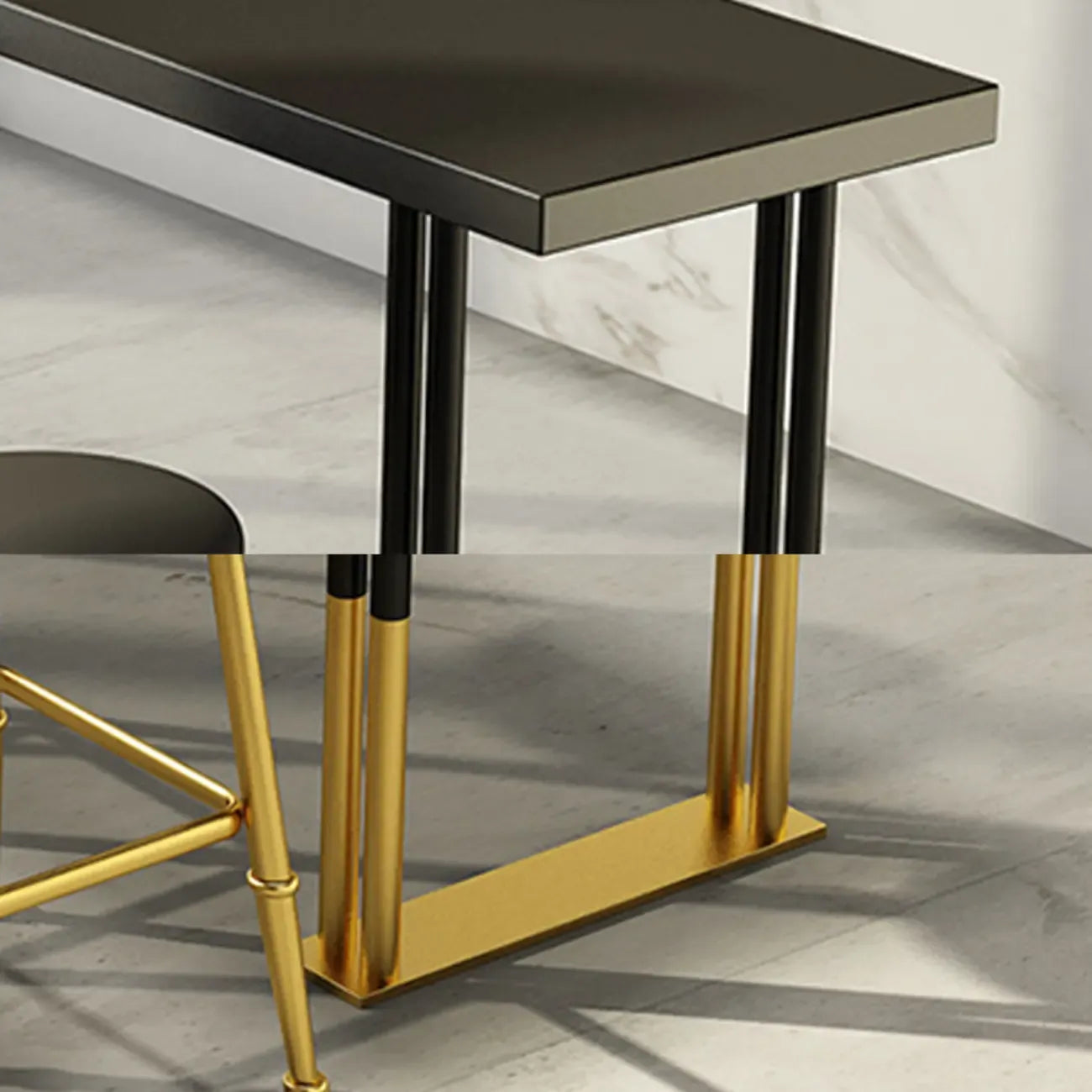 Table de bar élégante avec plateau en bois et piètement en métal pour la cuisine