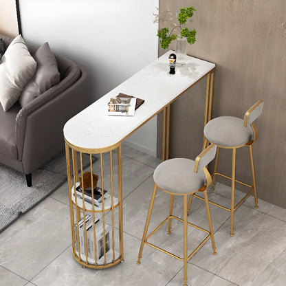 Table de bar moderne de style bistro, plateau en marbre doré, 2 étagères