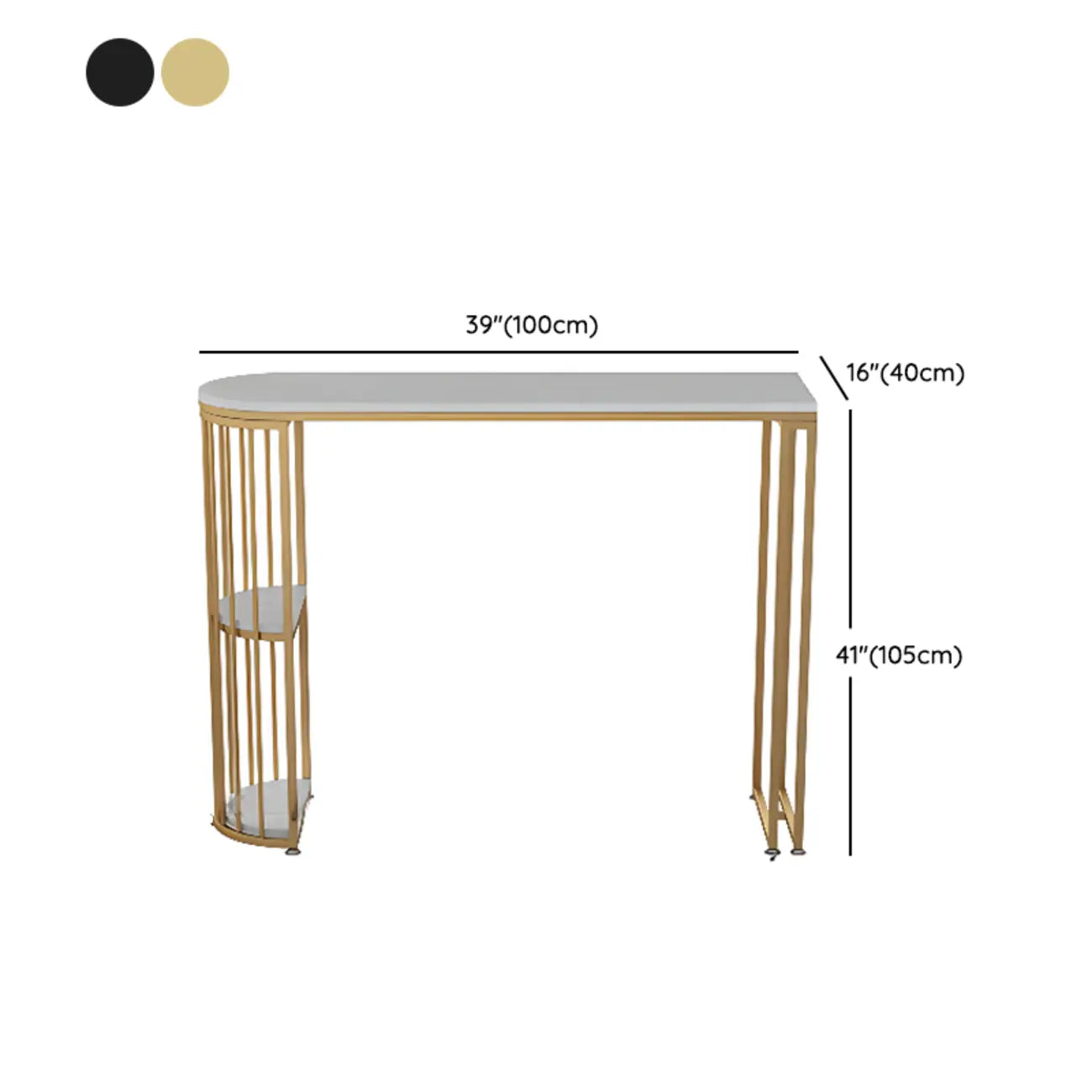 Table de bar moderne de style bistro, plateau en marbre doré, 2 étagères