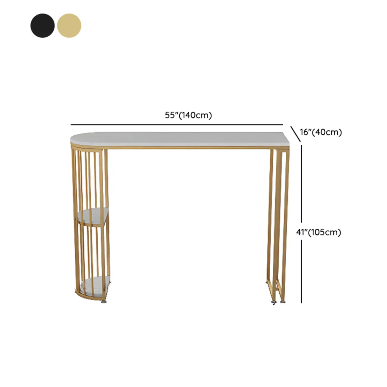 Table de bar moderne de style bistro, plateau en marbre doré, 2 étagères